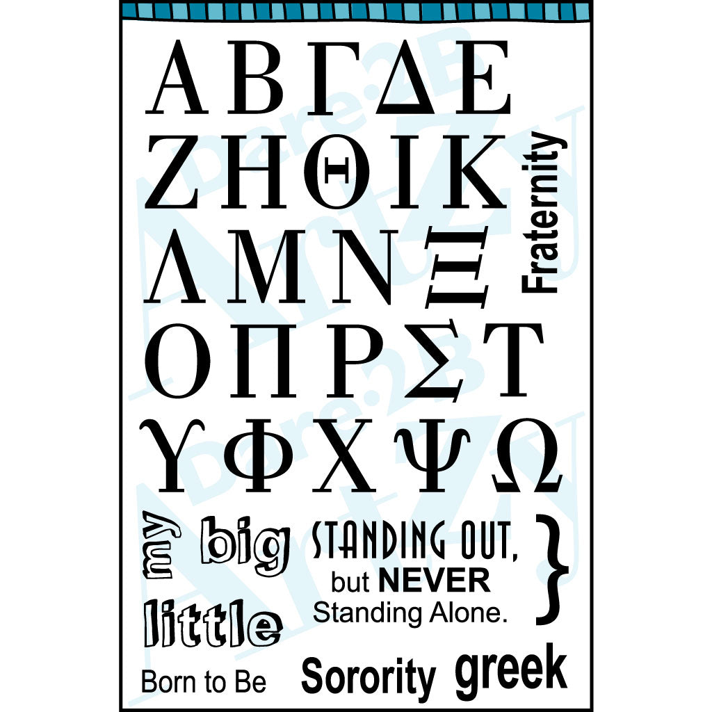 Go Greek with this fun set that includes the Greek alphabet as well as sorority and fraternity based sentiments by Dare 2B Artzy. 