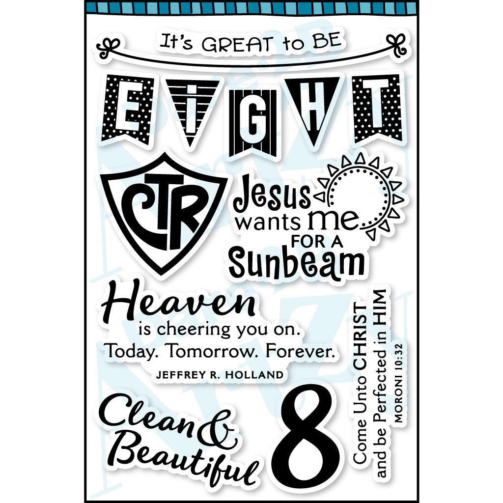  This baptism set includes clear stamps that will be perfect for cards, scrapbook layouts and party decorations for the special occasion.  The CTR and number 8 would be fun cupcake toppers made by Dare 2B Artzy.  