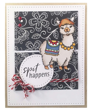 Brighten someone's day with this whimsical alpaca clear stamp set.  We have included three silly sentiments, a hat, cake, cactus and fun border for your card. By Dare 2B Artzy.