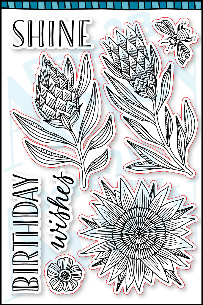 Make any project SHINE with this assortment of flowers and sentiments.  The perfect addition to your spring card-making and scrapbooking. Clear stamp set made by Dare 2B Artzy.