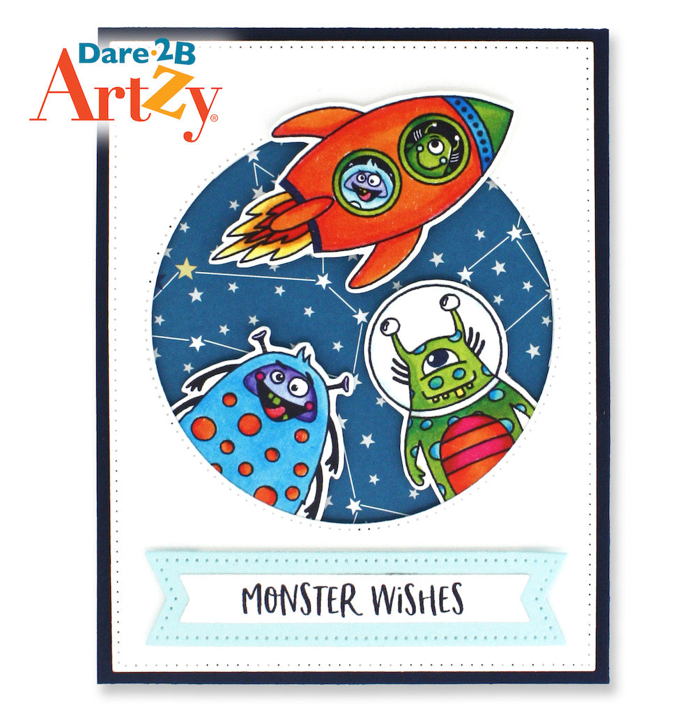 Handmade card using the stamp set, "Cosmic Creatures" from Dare 2B Artzy.