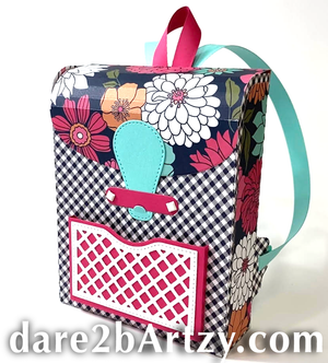 Sample of a paper backpack using the die, "Backpack" from Dare 2B Artzy.  Backpack fits handmade A2 size cards.