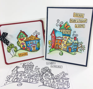 These whimsical clear stamp villages can be used together or separately to create beautiful cards. You will have so much fun coloring all the little details.  We have included plenty of sentiments for lots of options. Made by Dare 2B Artzy.