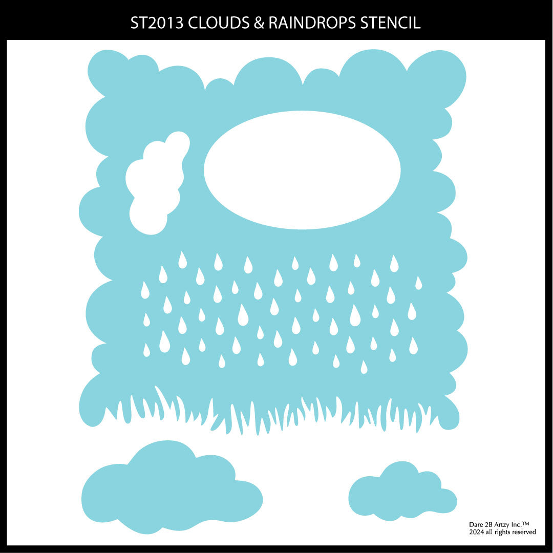 Clouds & Raindrops Stencil
