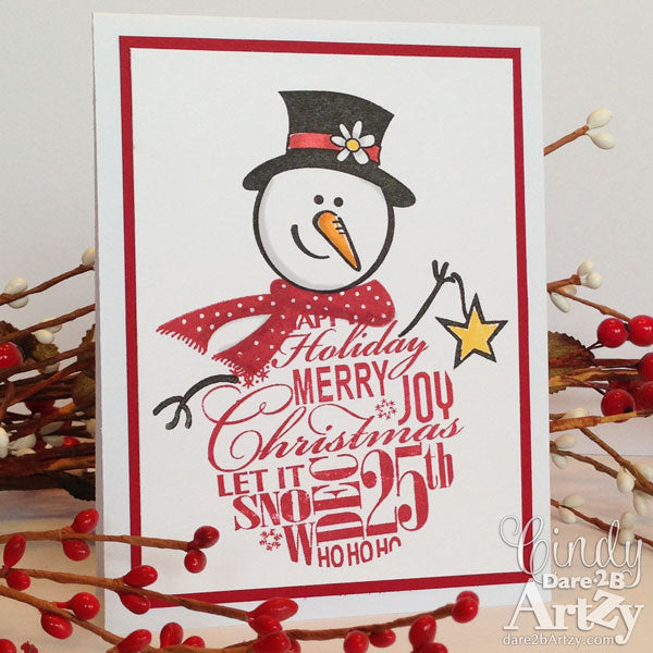 Snowman holiday handmade card using clear stamp set by Dare 2B Artzy