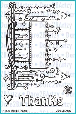 You will create some beautiful cards with this dangle clear stamp set.  It is the perfect size for a standard 5.5"x4.25" card by Dare 2B Artzy. 