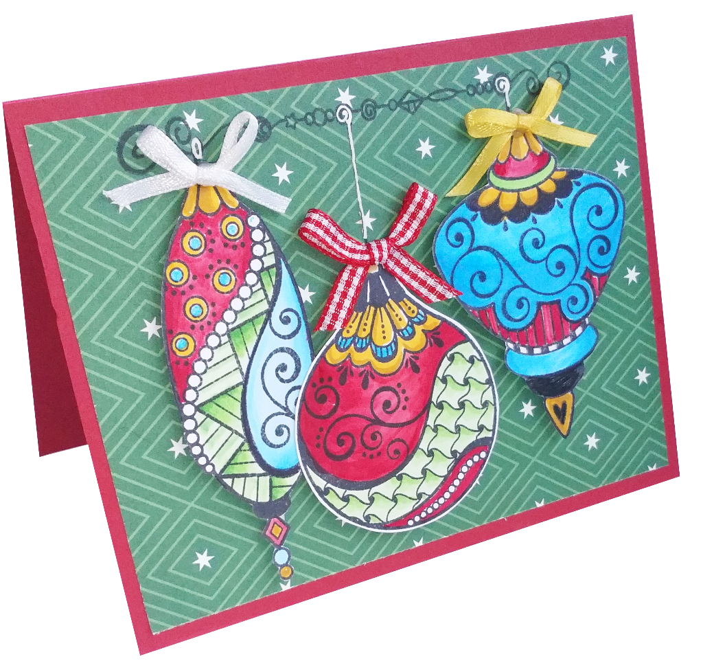 Christmas ornament holiday card made with ornament tangles clear stamp set by Dare 2B Artzy.