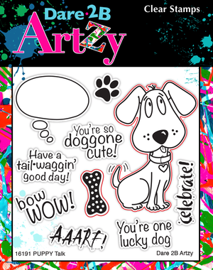 This doggone cute clear stamp set is perfect for reminding the dog lover in your life how much you care. From celebration to a funny puppy pun, this Dare 2B Artzy stamp set is great for card makers and scrapbookers alike. 