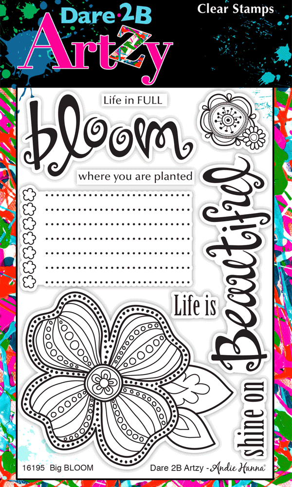These larger words will look great in your next journal, scrapbook layout or mixed media project.  This is one of three stamp sets in our In Bloom Collection by Andie Hanna. This Dare 2B Artzy collection includes stamp sets, bird dies and a beautiful selection of coordinating 12x12 cardstock.