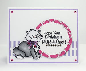 This clear stamp and coordinating die set is purrfect for the cat lover in your life. Check out the series of fun animal lovers stamps by Dare 2B Artzy. Great for card makers and scrapbookers alike.
