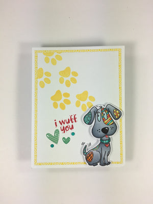 This doggone cute card was made using Dare 2B Artzy's Ruff Day Clear stamp set perfect for scrapbookers and card makers to make a sweet card for the animal lover in their life. 