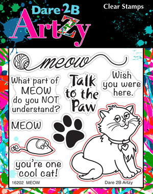 Animal Lovers Collection! What cat doesn't have a little attitude. This will put a smile on someones face. This cat looks cute when you die cut the cat and mouse and have the cat's paw holding down the mouse's tail.  This set includes 9 individual clear stamps from Dare 2B Artzy. 