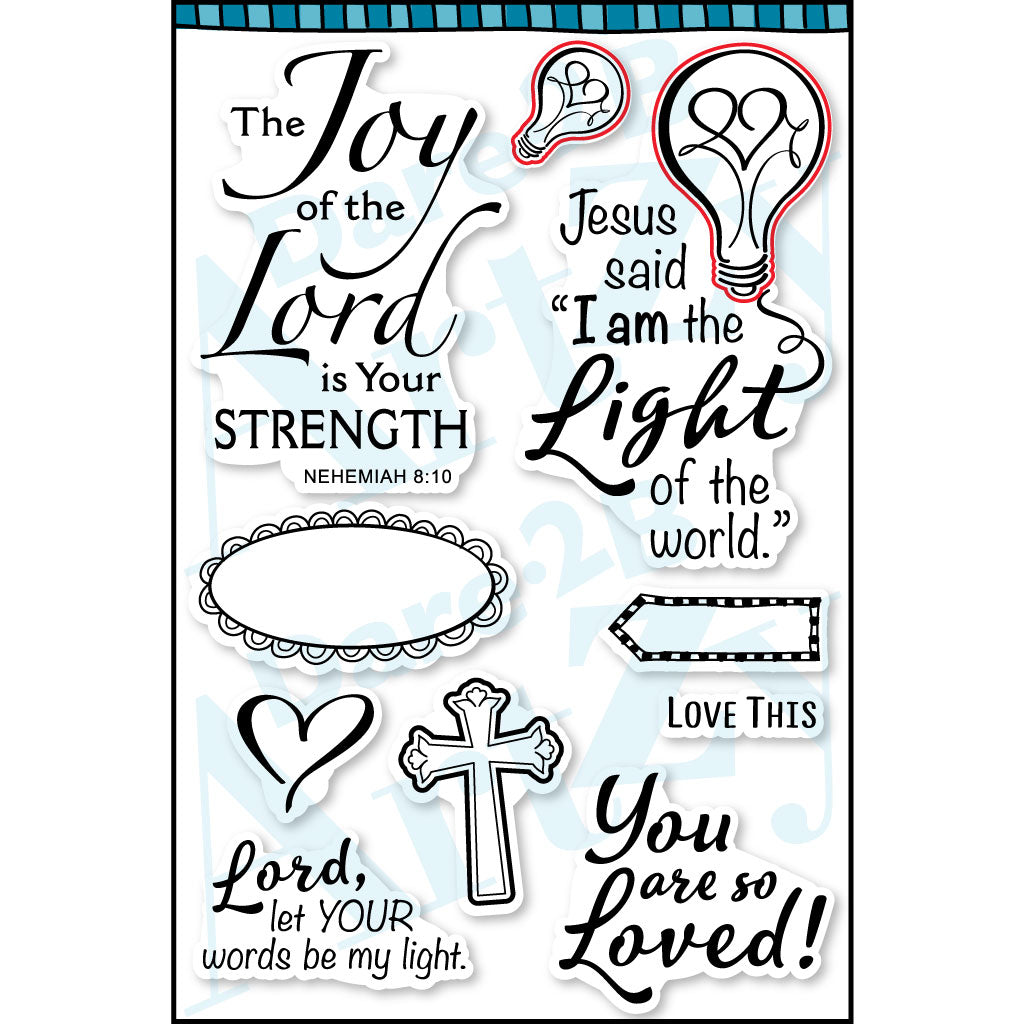 These bible verses and words will light up your day. Use them as you journal in your bible or make a bookmark to remind you that Jesus is your light. These clear stamps from Dare 2B Artzy will be a great addition to your "Faith Journalling" supplies. They were created to fit in your 2" bible columns. 