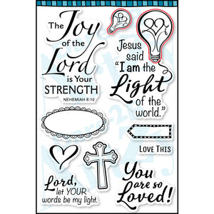 These bible verses and words will light up your day. Use them as you journal in your bible or make a bookmark to remind you that Jesus is your light. These clear stamps from Dare 2B Artzy will be a great addition to your "Faith Journalling" supplies. They were created to fit in your 2" bible columns. 