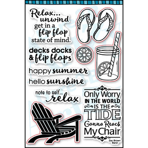 Another great stamp set for both card makers AND scrapbookers.  Create a whole relaxing scene on your next summer page layout. You will also want to have our coordinating Flip Flop Die set to make your life so much easier. It's time to sit back, relax and do a little stamping! 