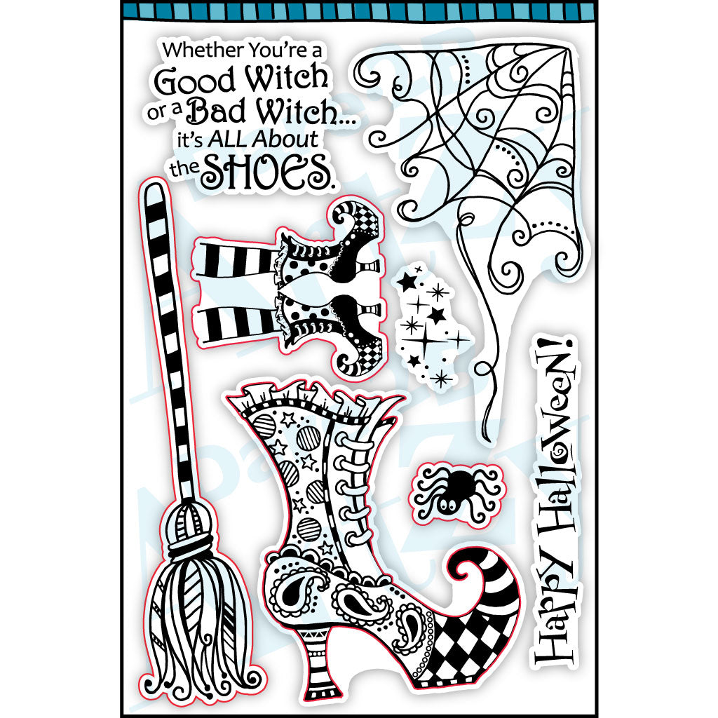 You will have fun coloring this in to make the perfect card, invitation or scrapbook layout. This clear stamp set that includes a broom stick makes a fun border and has great spooky accents. Made by Dare 2B Artzy.
