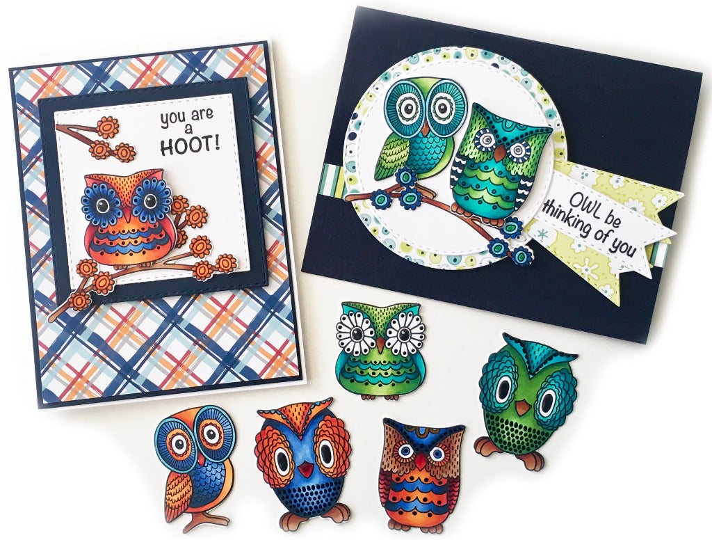 An adorable collection of owls that coordinate with our Fields of Joy paper line. Includes four owls, a branch and six sentiments to give you plenty of options for your next card. These clear stamps are made by Dare 2B Artzy. 