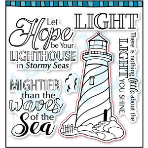The Lighthouse Collection! Let Hope be your lighthouse in stormy seas!  We hope these inspirational lighthouses will be a great addition to your clear stamp collection.  These lighthouses are perfect for Bible Journaling also created by Dare 2B Artzy.