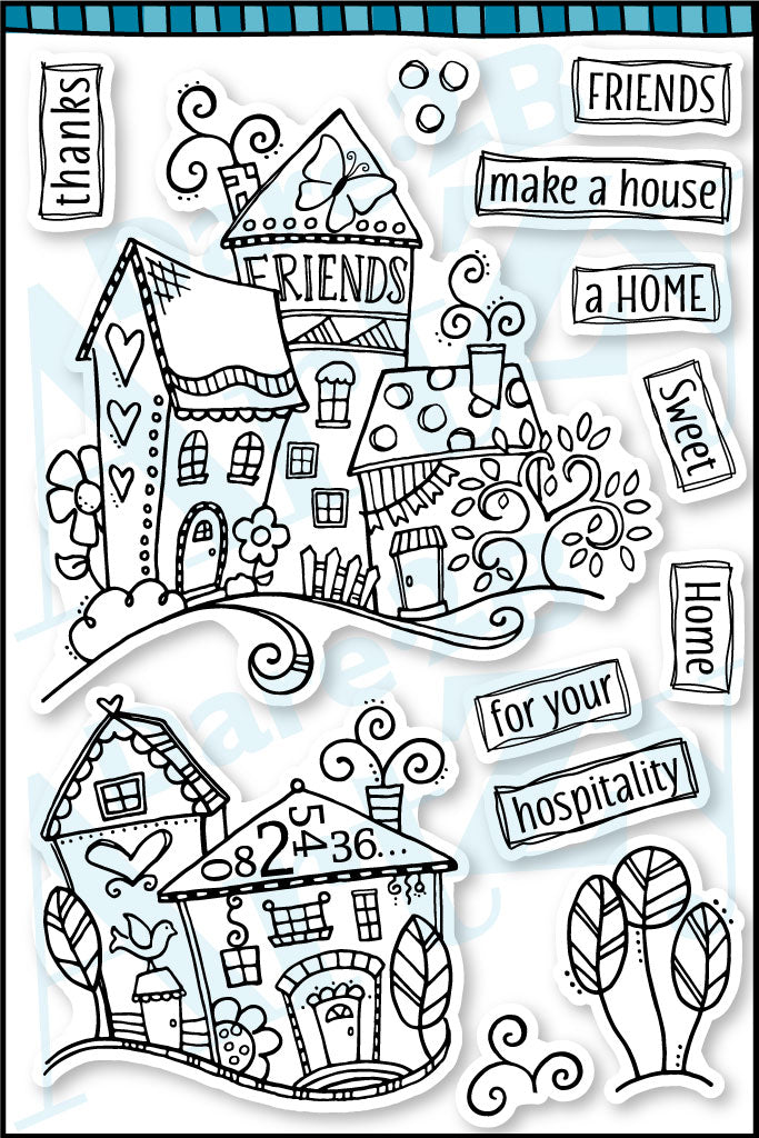 These whimsical clear stamp villages can be used together or separately to create beautiful cards. You will have so much fun coloring all the little details.  We have included plenty of sentiments for lots of options. Made by Dare 2B Artzy.