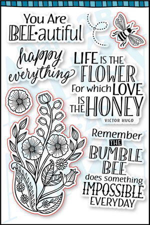 Sweeten someone's day with a reminder that she is BEEautiful.  Freshen up a spring scrapbook layout with flowers and bees. There are lots of possibilities with this clear stamp set! Made by Dare 2B Artzy.