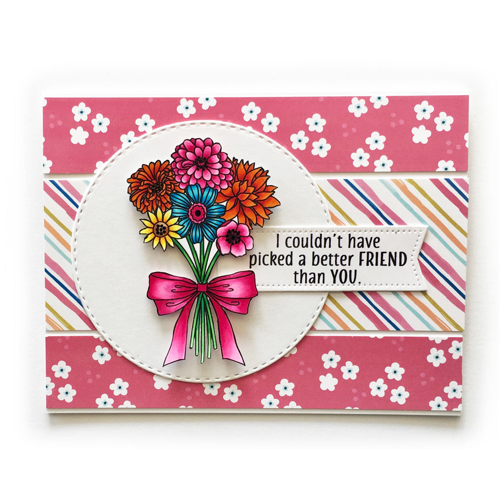 Now you can send a fresh bouquet of flowers...in an envelope!  This clear stamp set is part of our Summertime Petals Collection by artist, Andie Hanna, and it includes sentiments perfect for Mother's Day or friendship. By Dare 2B Artzy.