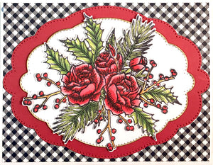 Part of the Holiday Bouquet Collection by Andie Hanna, this holiday rose is beautiful all year round. The single rose and the holly branch have layered stamps for a great look and easy coloring. By Dare 2B Artzy.