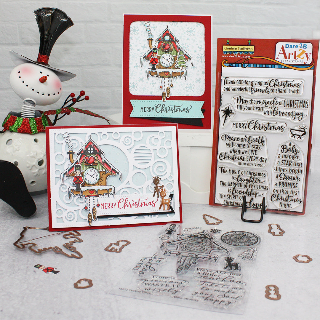 Dare 2B Artzy Merry Christmas Clock Cards featuring Christmas Sentiments stamp set