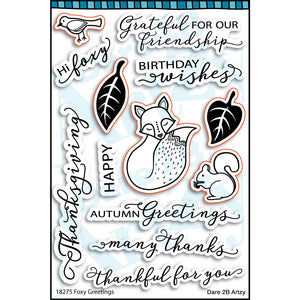 Create a fun fall card with these simple sentiments and sweet woodland creatures.  Part of our Fall Harvest Paper Collection. This clear stamp set is produced by Dare 2B Artzy.