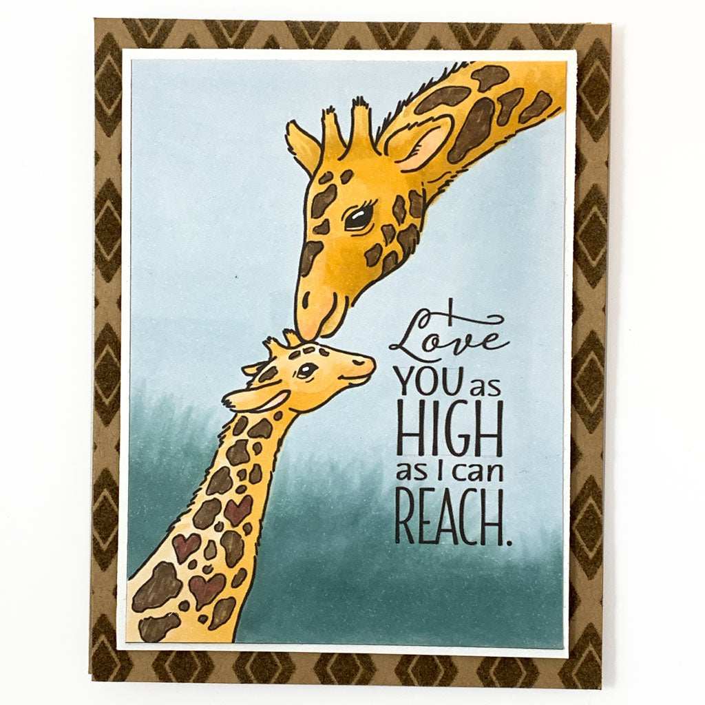 Handmade card with a mom and baby giraffe using the stamp set "Stand Tall" by Dare 2B Artzy.