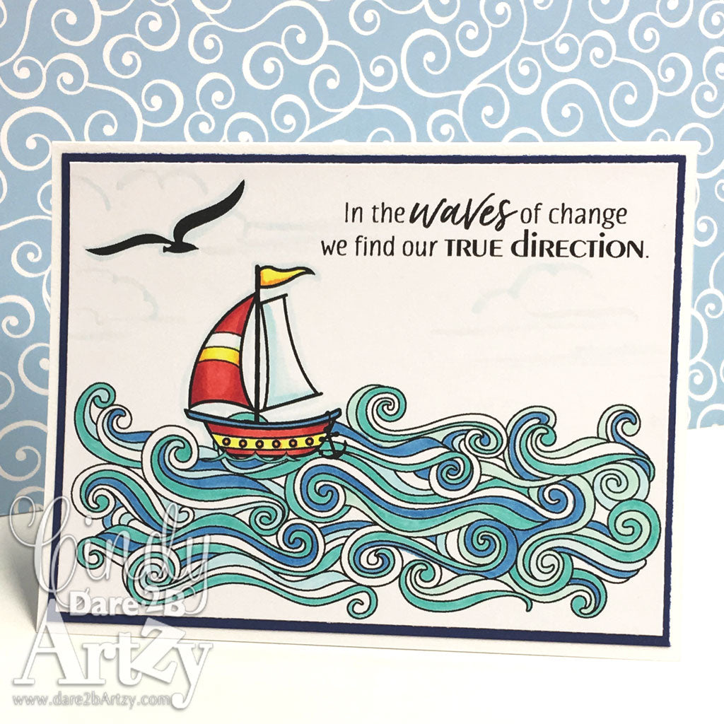 Handmade card using the stamp set "Ocean Waves" from Dare 2B Artzy.  Nautical themed card for some encouragement. 