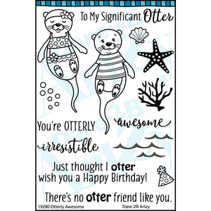 Stamp set includes an otter couple and sentiments for birthdays and encouragement. This collection also includes cute seascape background elements so you can add bubbles, waves, starfish and shells. Stamp set coordinates with the die cut, "Otters" from Dare 2B Artzy.