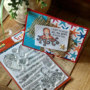 Handmade card with a nautical theme including an octopus and burlap.  Stamp set is, "Seas the Day" from Dare 2B Artzy".