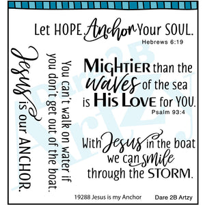 Stamp set for card making including nautical themed sentiments for Christian encouragement.  Sentiments include Bible versus such as, Hebrews 6:19 "Let hope anchor your soul" and Psalm 93:4 "Mightier than the waves of the sea is His love for you".