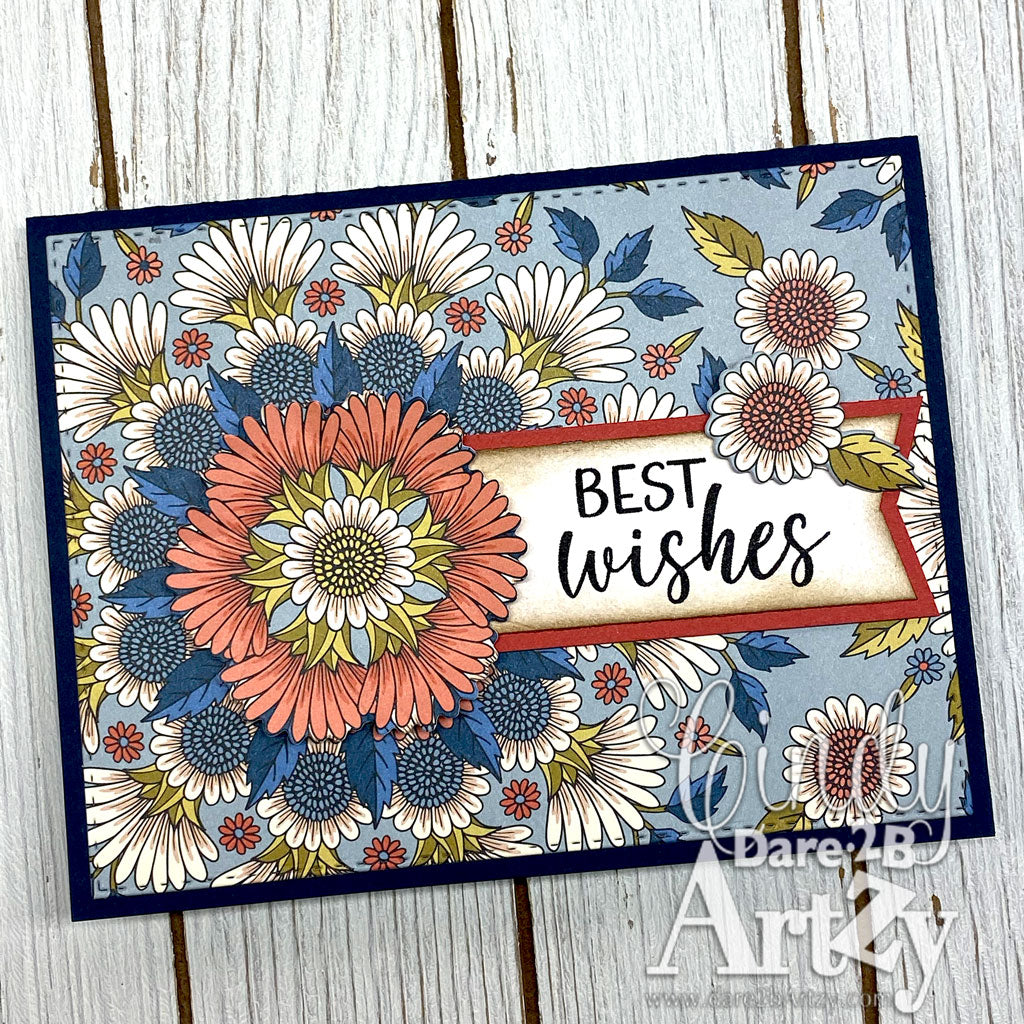 Handmade card that uses the sentiment, "Best wishes" from the stamp set, "Well Wishes" from Dare 2B Artzy.