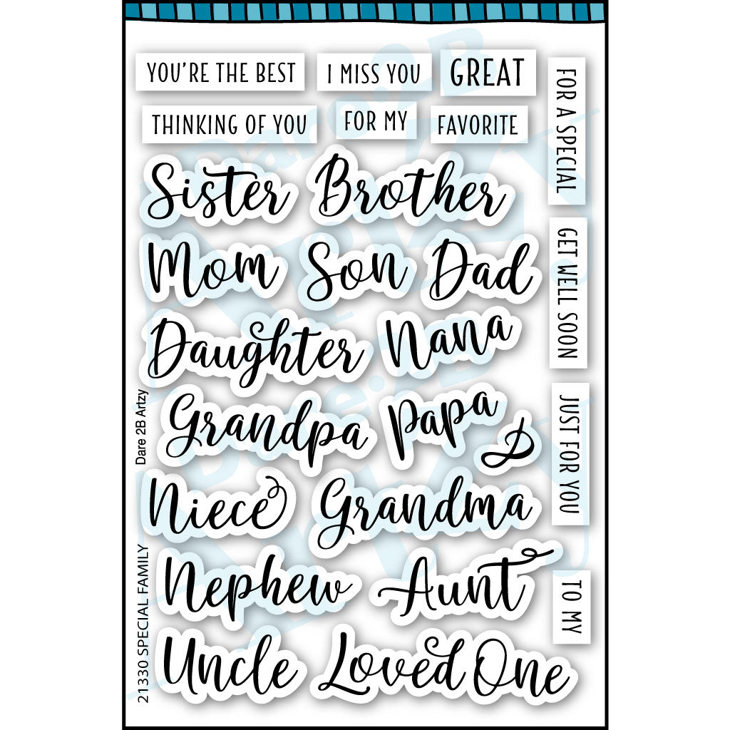 Special Family clear stamp set used to make personalized cards with a variety of names for family member. 
