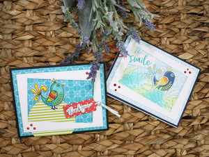 Two homemade cards using the stamp set and die, "Scandinavian Songbirds" from Dare 2B Artzy.