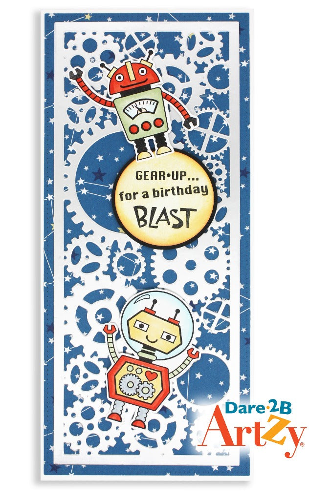 Handmade card using the stamp set, "Space Bots" from Dare 2B Artzy.