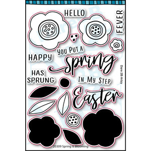 Clear stamp set with flowers that are able to layer and Easter/Spring sentiments. Coordinates with the die cut, "Spring is Blooming" from Dare 2B Artzy.