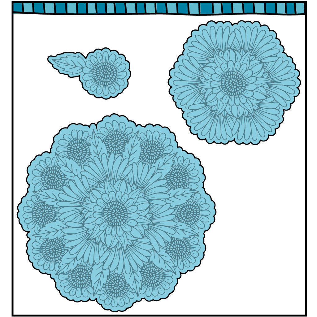 Steel die cut to use for card making with two different mandalas and a small flower. Coordinates with the stamp set, "Flower Mandala" from Dare 2B Artzy.