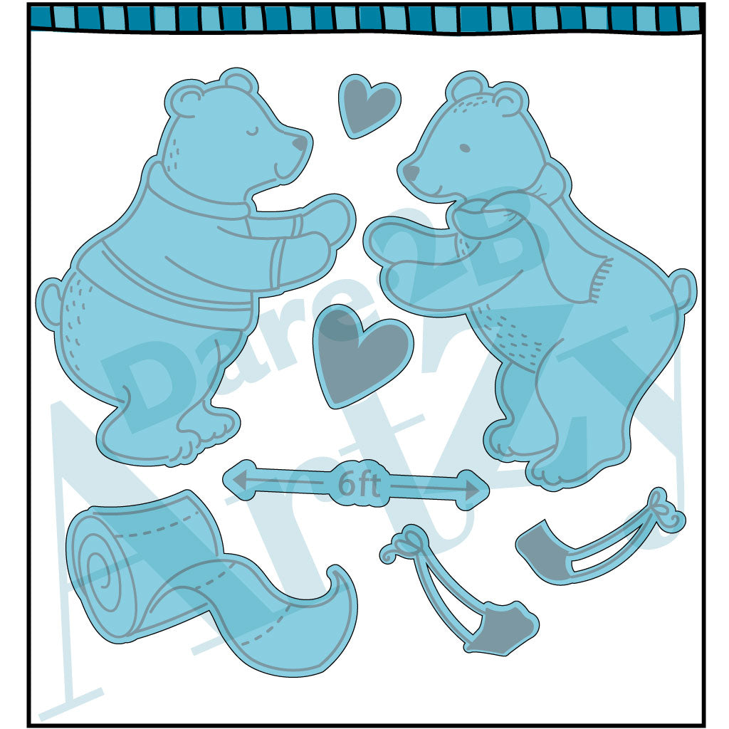 Steel die cut with two bears reaching for a hug.  Toilet paper roll and masks are included.  Coordinates with the stamp set, "Bear Hugs" from Dare 2B Artzy.