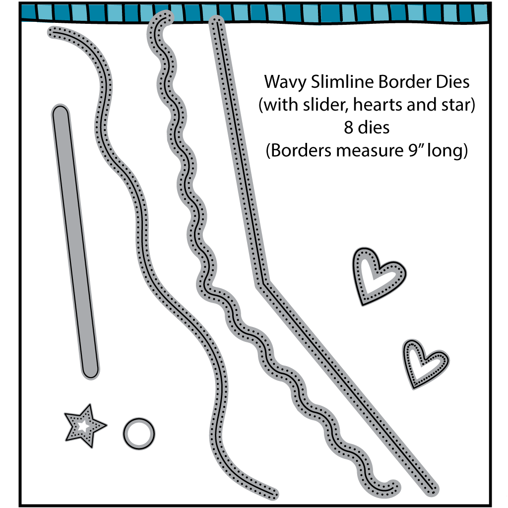 Steel die used to cut paper for card making. Three different boarders with two hearts and a star.