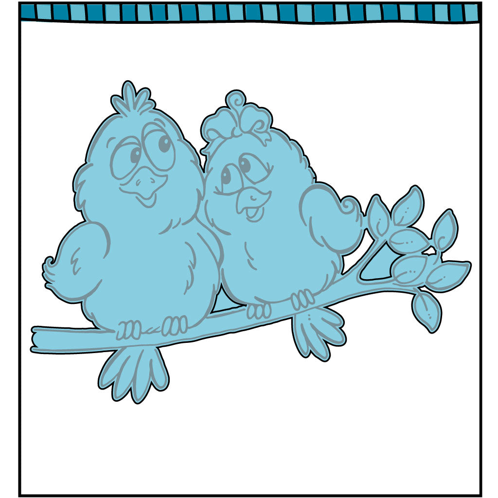 Steel die cut with two love birds sitting on a branch. Coordinates with the stamp set, "Love Birds" from Dare 2B Artzy.