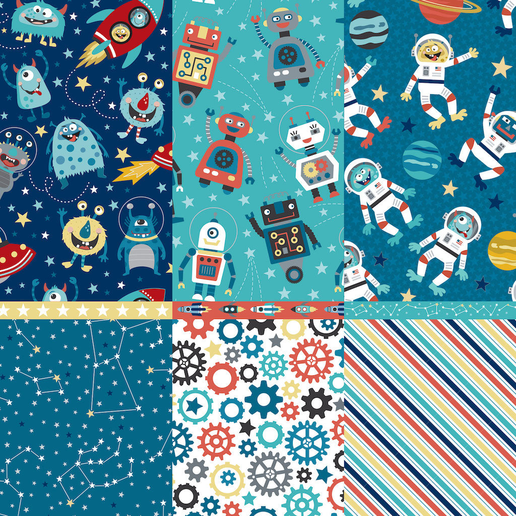 12x12 scrapbook paper pack including three different papers from the collection, Space Odyssey, from Dare 2B Artzy. 