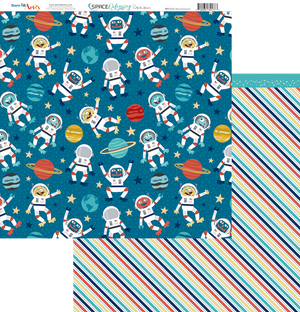 12x12 scrapbook paper used for card making and scrapbooking.  This paper has monster astronauts and planets and stars on the paper.