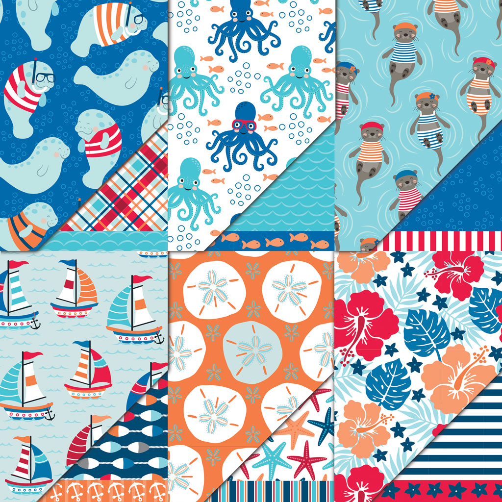Paper collection of 6 different nautical themed papers in the collection "Seas the Day" by Dare 2B Artzy.
