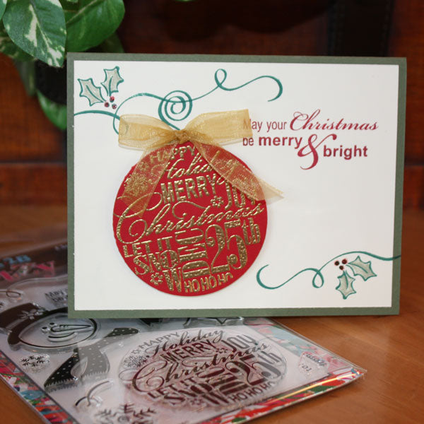 Christmas Ornament card using ornament clear stamp set by Dare 2B Artzy