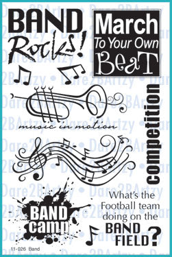 Remember all those concerts, shows, and Friday night fun with this musically inspired 10 piece clear stamp set by Dare 2B Artzy. 