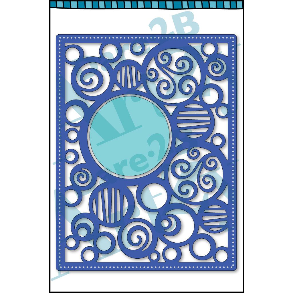 Steel die used to cut paper for card making.  Die includes three layers with the outside being a stitched edge, the inside being a circle background die and a smaller circle sitting inside.