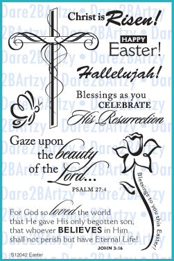 Celebrate the miracle of Easter with this beautiful 9 piece clear stamp set by Dare 2B Artzy.   
